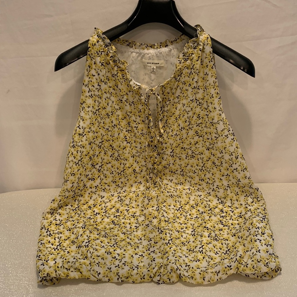 Max Studio Yellow Flowered Tank Top size L